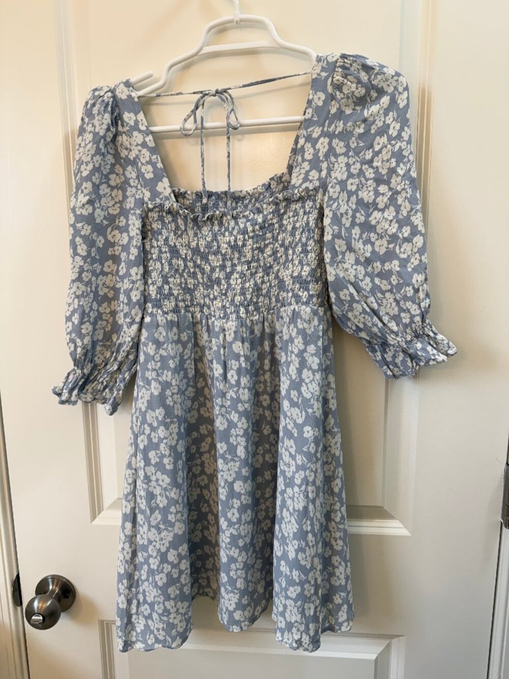 Reformation Dusty Blue Ditsy Floral Smocked Dress